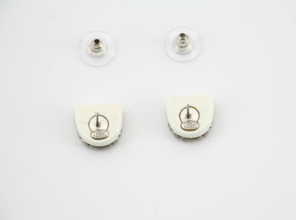 Chanel Vintage 00A Rhinestone White Ring Shape Stud Earrings