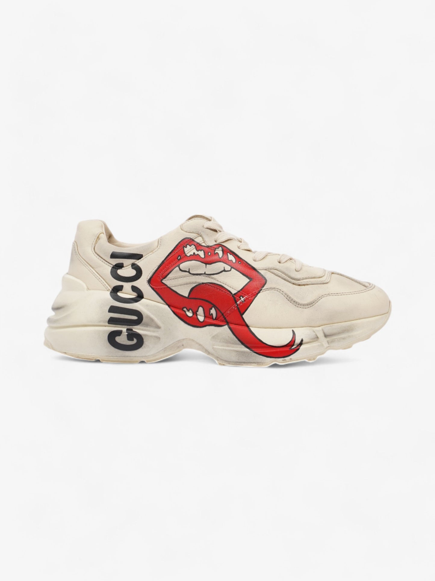 Gucci Rhyton 'Mouth" Sneakers Beige  / Red / Black Leather EU 42.5 UK 8.5