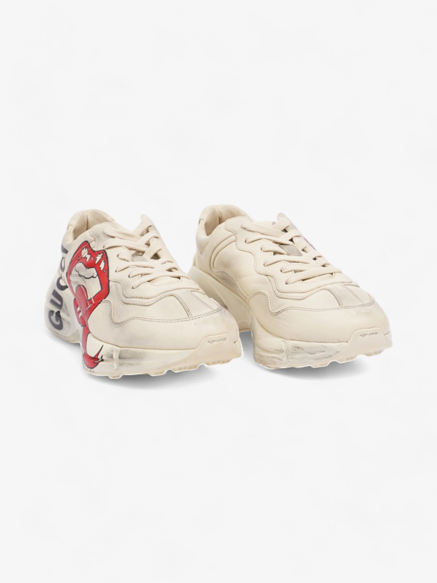 Gucci Rhyton 'Mouth" Sneakers Beige  / Red / Black Leather EU 42.5 UK 8.5