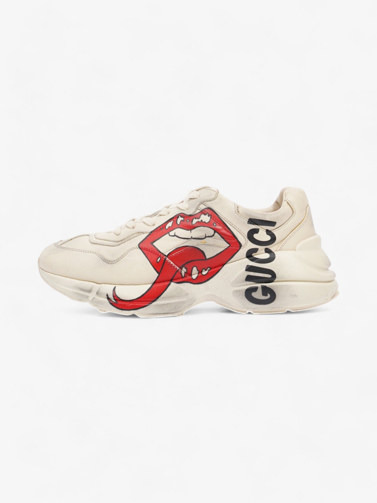 Gucci Rhyton 'Mouth" Sneakers Beige  / Red / Black Leather EU 42.5 UK 8.5