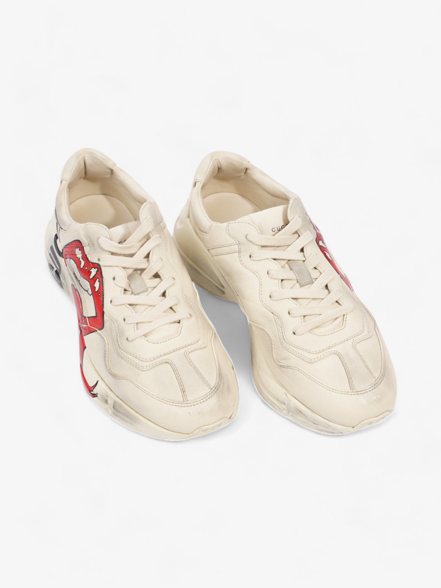 Gucci Rhyton 'Mouth" Sneakers Beige  / Red / Black Leather EU 42.5 UK 8.5