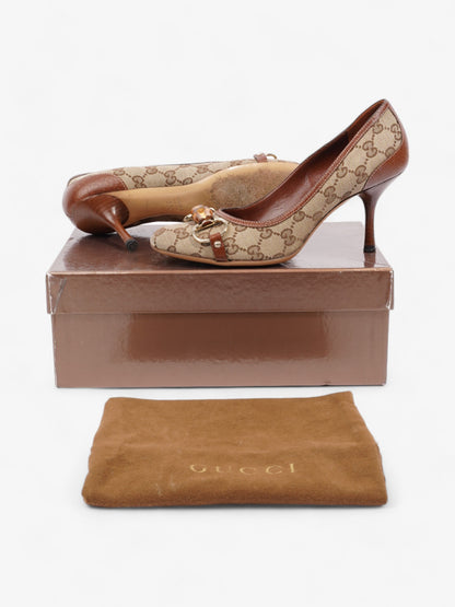 Gucci GG Bamboo Horsebit Heels 65mm GG Supreme / Brown Cotton EU 37 UK 4
