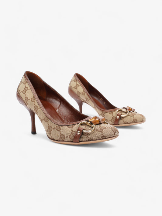 Gucci GG Bamboo Horsebit Heels 65mm GG Supreme / Brown Cotton EU 37 UK 4