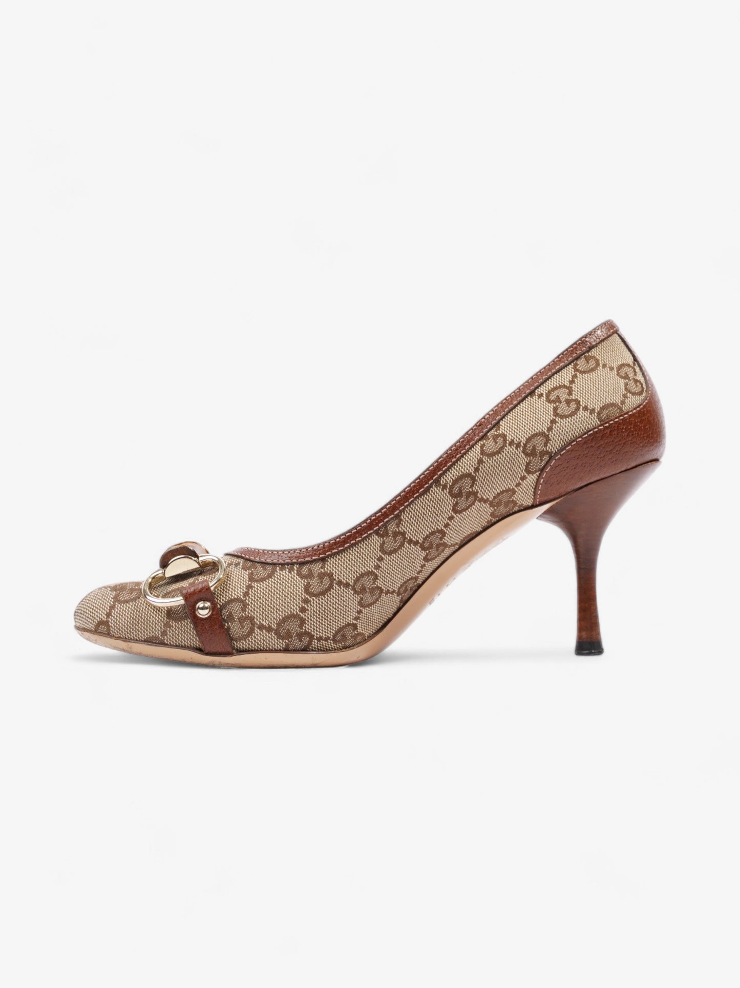 Gucci GG Bamboo Horsebit Heels 65mm GG Supreme / Brown Cotton EU 37 UK 4