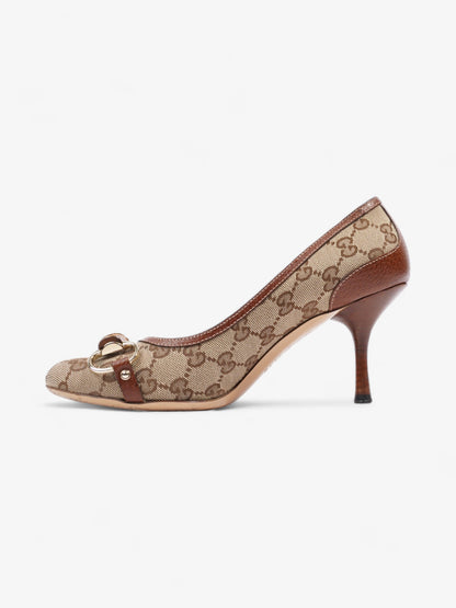 Gucci GG Bamboo Horsebit Heels 65mm GG Supreme / Brown Cotton EU 37 UK 4