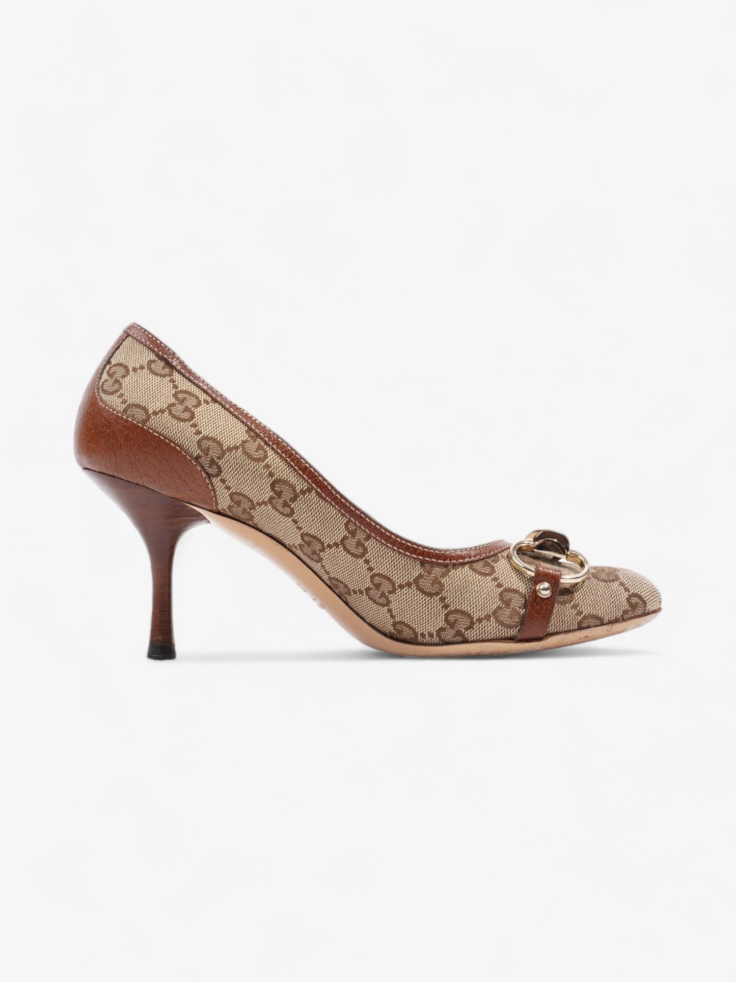 Gucci GG Bamboo Horsebit Heels 65mm GG Supreme / Brown Cotton EU 37 UK 4