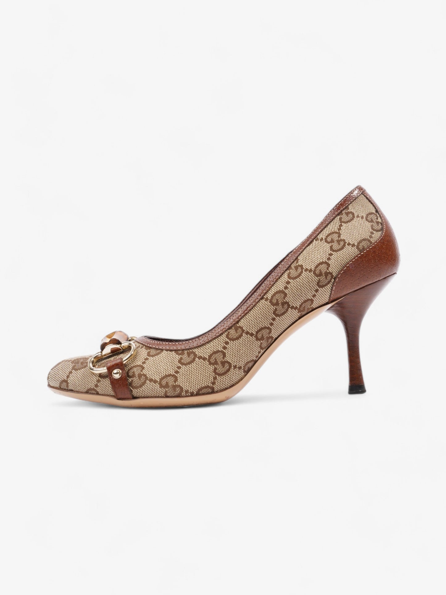 Gucci GG Bamboo Horsebit Heels 65mm GG Supreme / Brown Cotton EU 37 UK 4