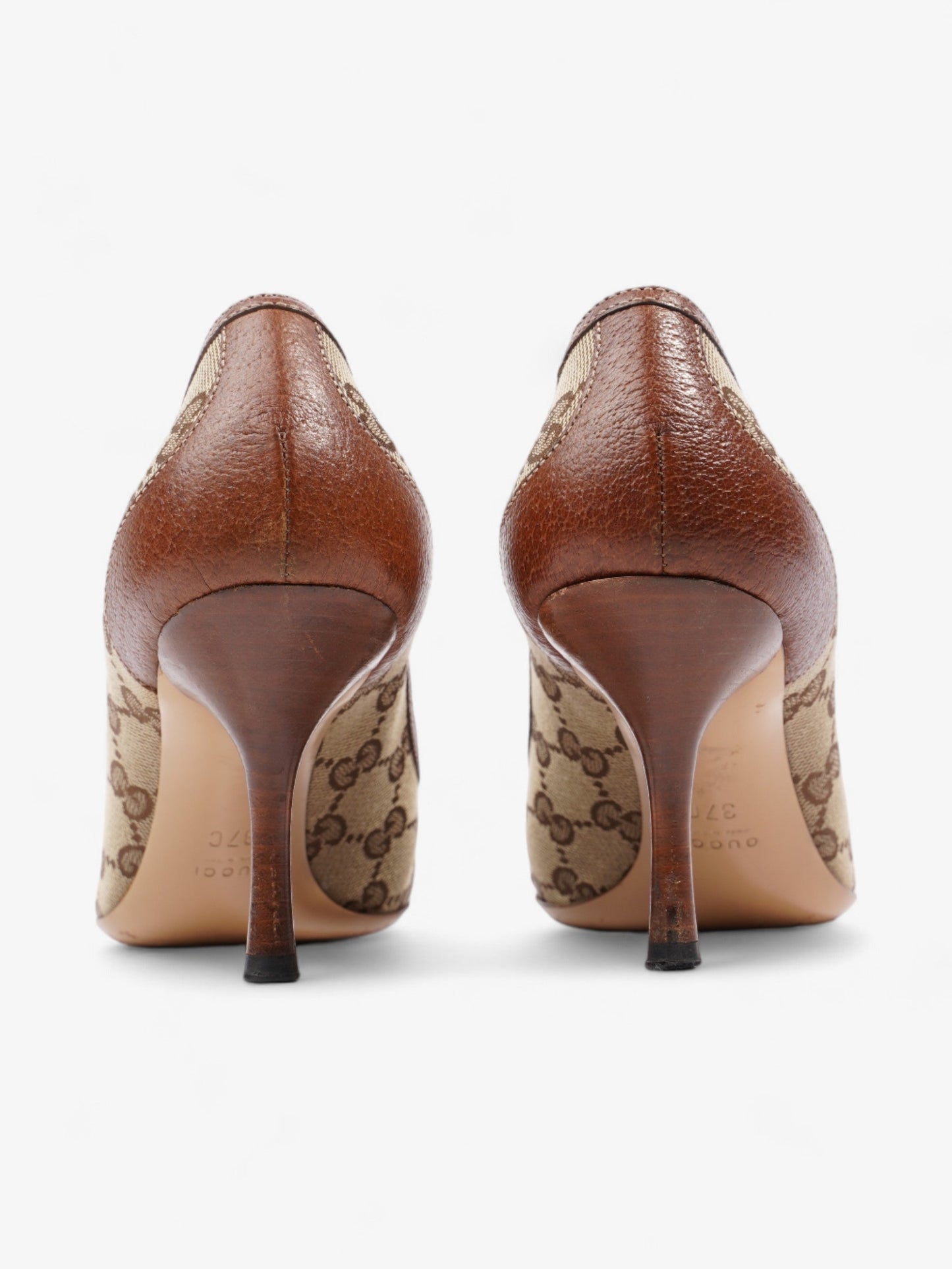 Gucci GG Bamboo Horsebit Heels 65mm GG Supreme / Brown Cotton EU 37 UK 4