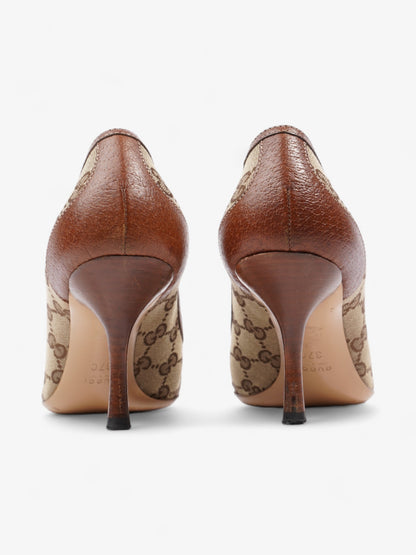 Gucci GG Bamboo Horsebit Heels 65mm GG Supreme / Brown Cotton EU 37 UK 4
