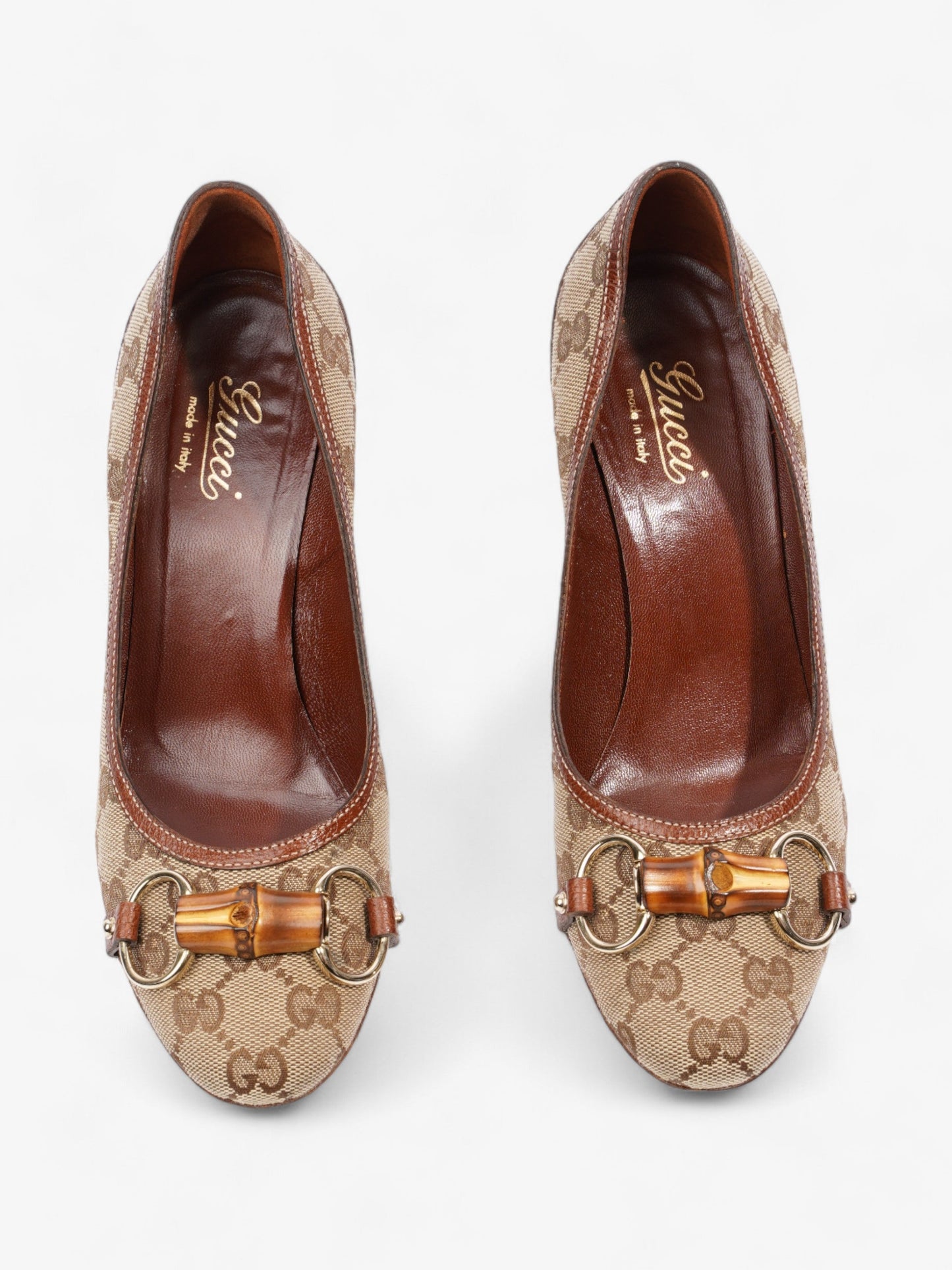 Gucci GG Bamboo Horsebit Heels 65mm GG Supreme / Brown Cotton EU 37 UK 4