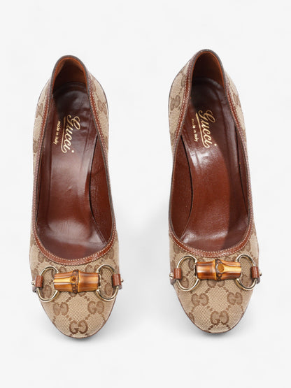 Gucci GG Bamboo Horsebit Heels 65mm GG Supreme / Brown Cotton EU 37 UK 4