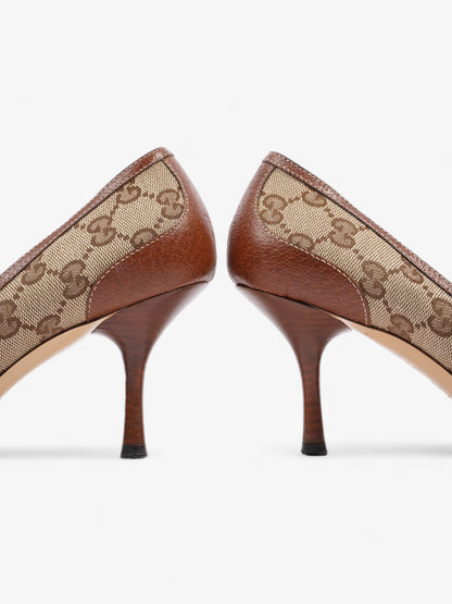 Gucci GG Bamboo Horsebit Heels 65mm GG Supreme / Brown Cotton EU 37 UK 4