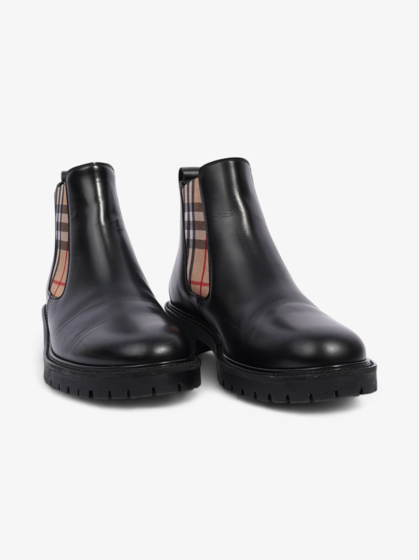 Burberry Allostock Chelsea Boots Black / Beige Checkered Leather EU 41.5 UK 8.5