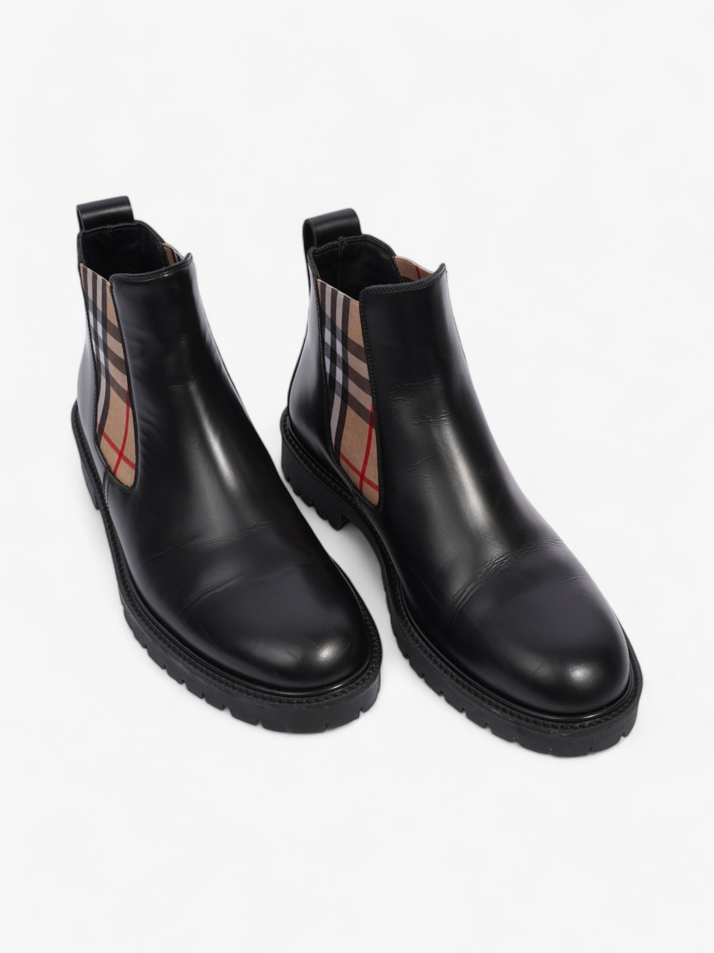Burberry Allostock Chelsea Boots Black / Beige Checkered Leather EU 41.5 UK 8.5