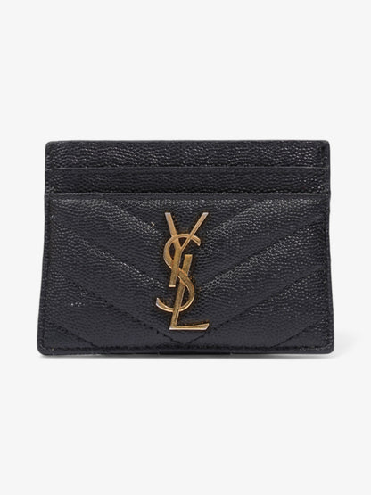 Saint Laurent Monogram Card Holder Black / Gold Grained Leather