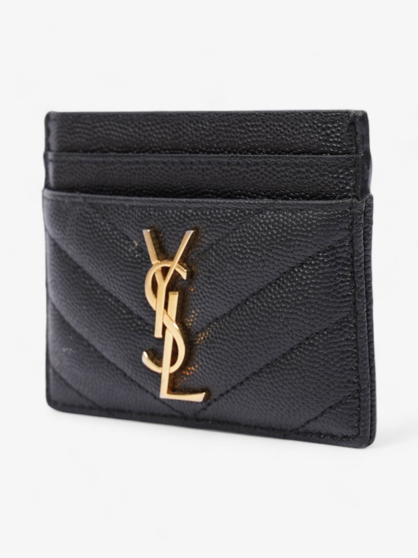Saint Laurent Monogram Card Holder Black / Gold Grained Leather