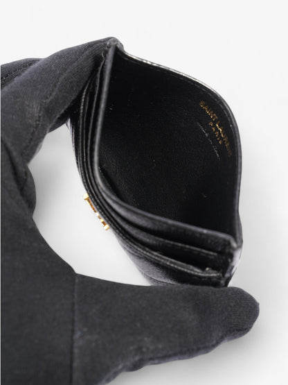 Saint Laurent Monogram Card Holder Black / Gold Grained Leather