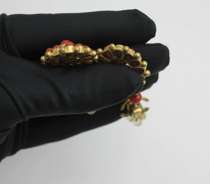 Chanel Vintage 93A Gripoix Gold-plated Red Dangle Clip-on Earrings