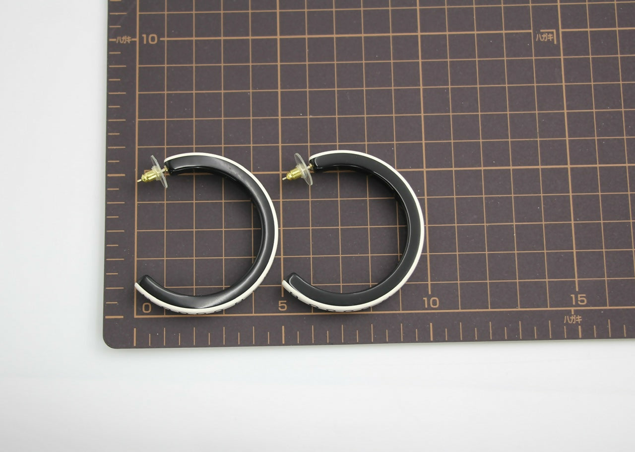 Chanel B22S Resin White Curved COCO Mark Hoop Stud Earrings