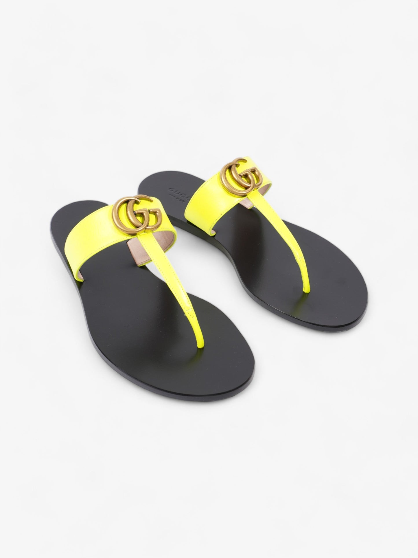 Gucci Thong Sandals with Double G Fluorescent Yellow  Leather EU 38.5 UK 5.5