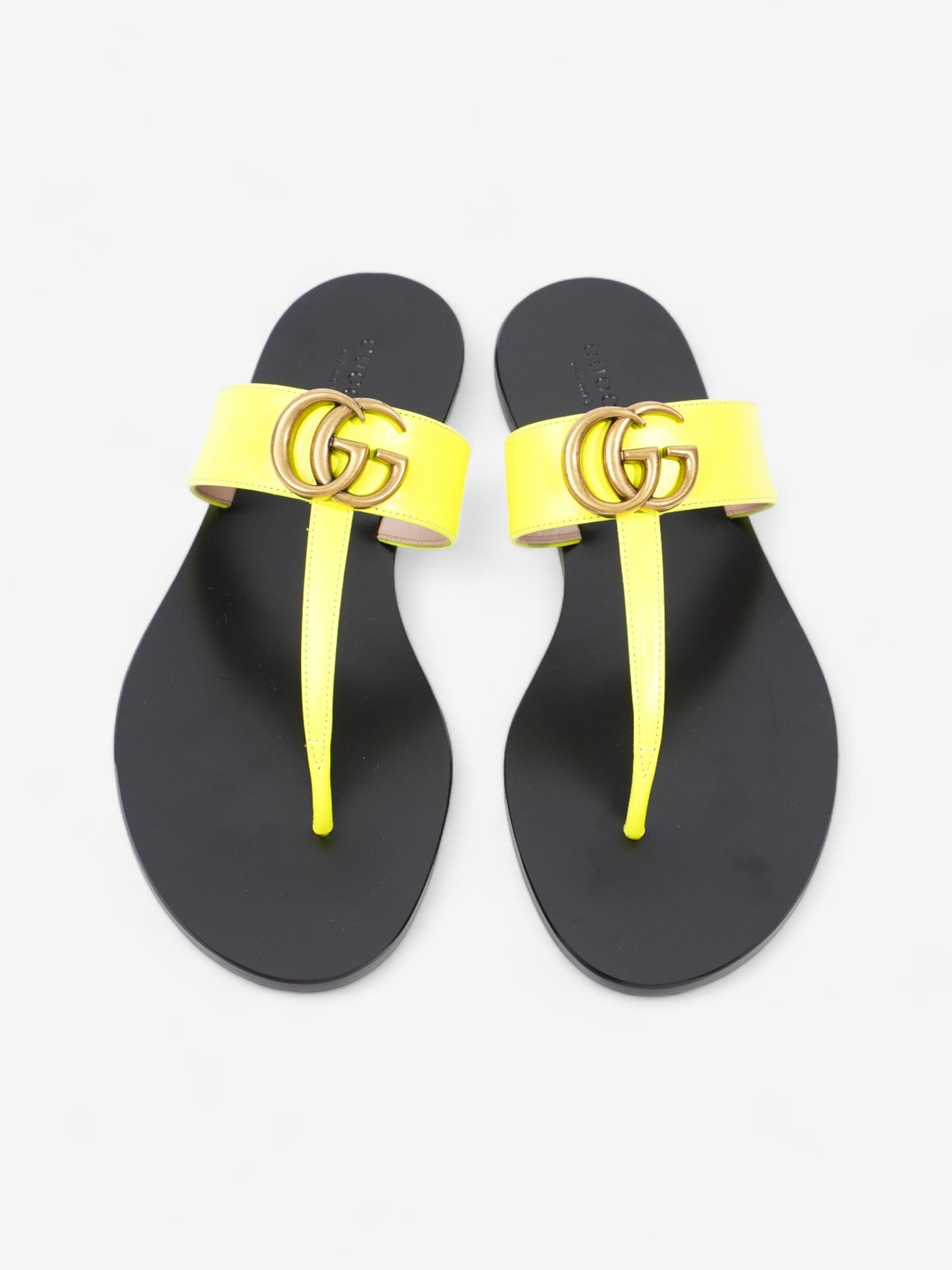 Gucci Thong Sandals with Double G Fluorescent Yellow  Leather EU 38.5 UK 5.5