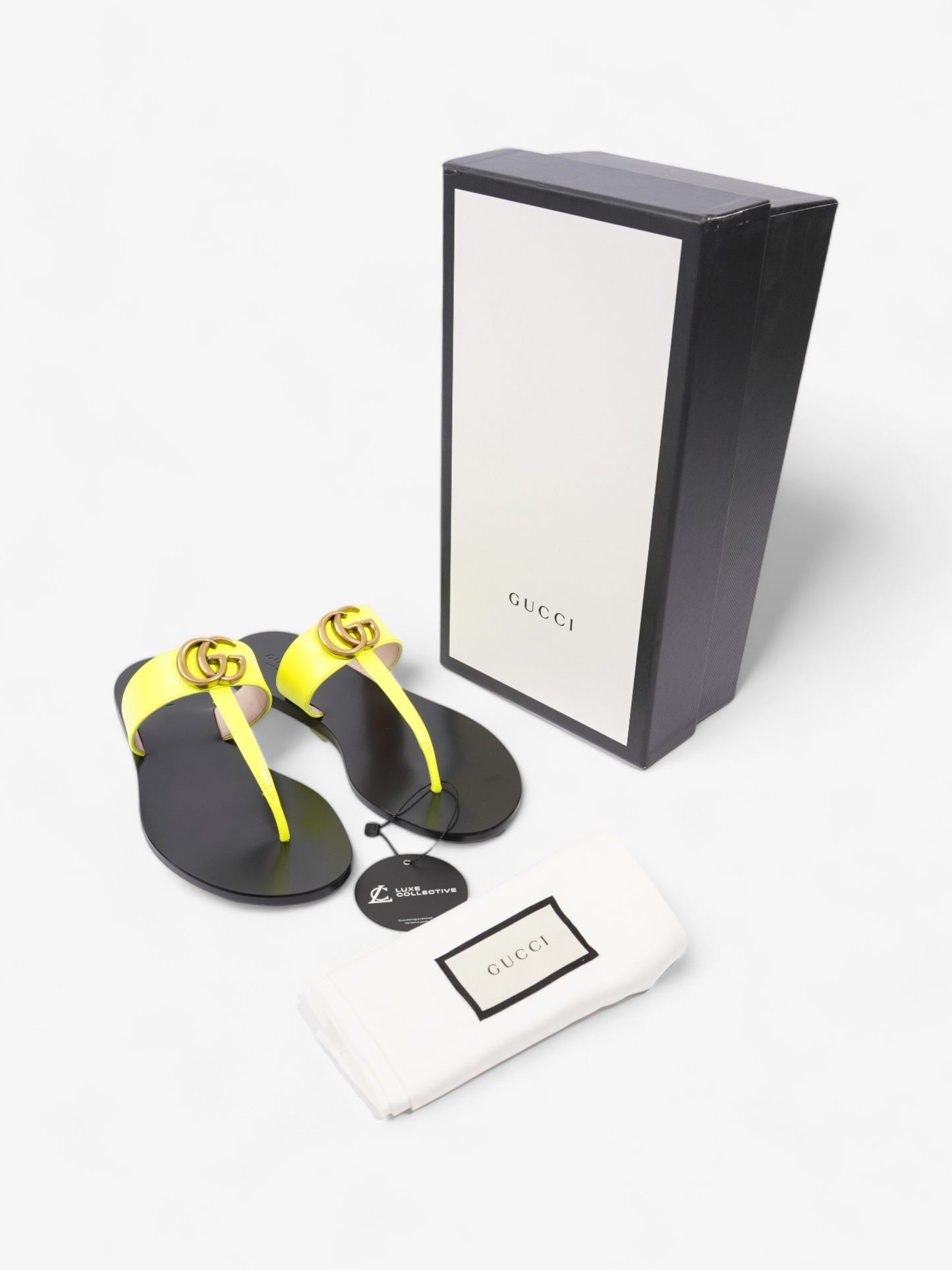 Gucci Thong Sandals with Double G Fluorescent Yellow  Leather EU 38.5 UK 5.5