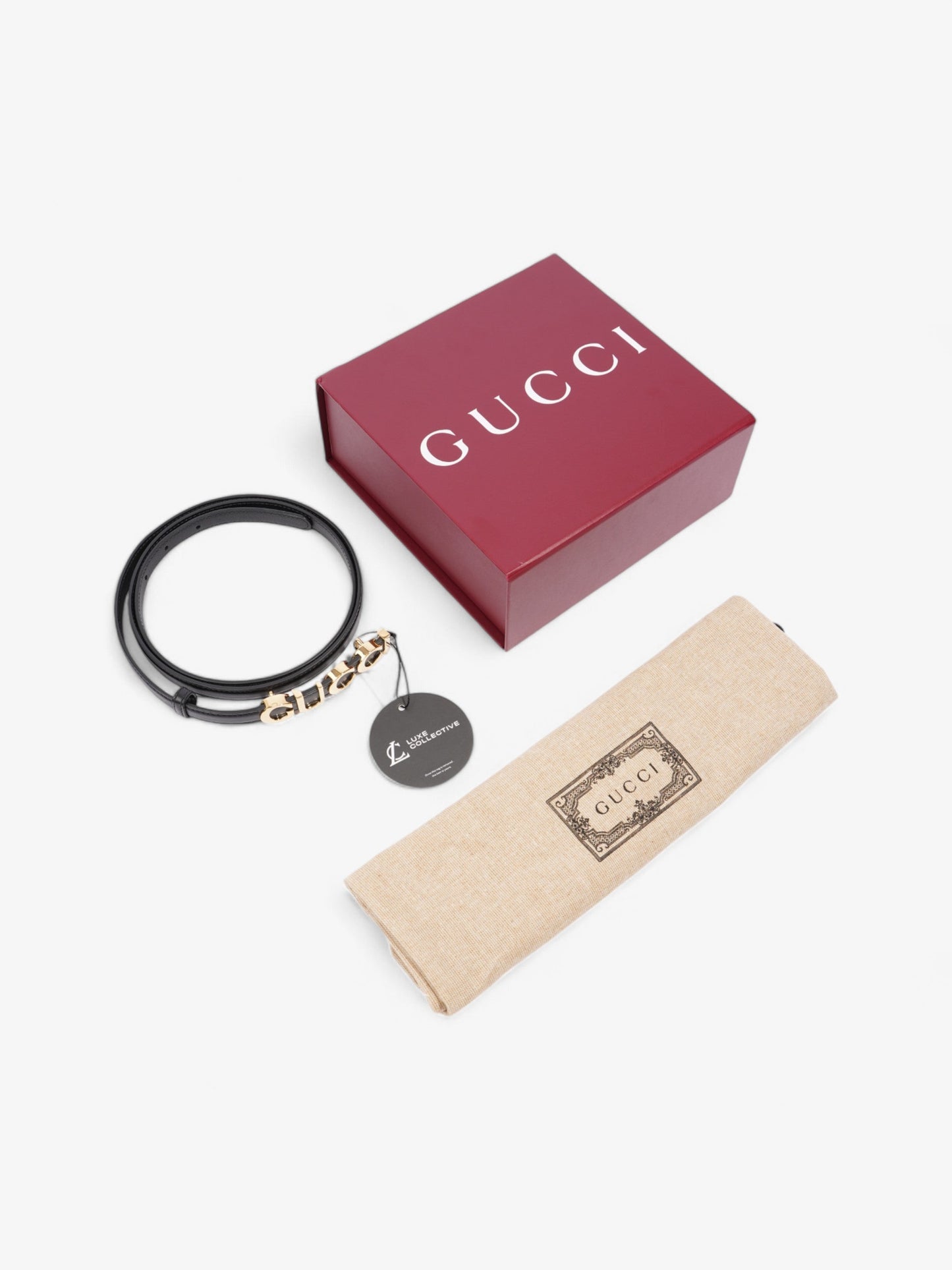 Gucci Buckle Thin Belt Black / Gold Leather 105cm / 42"