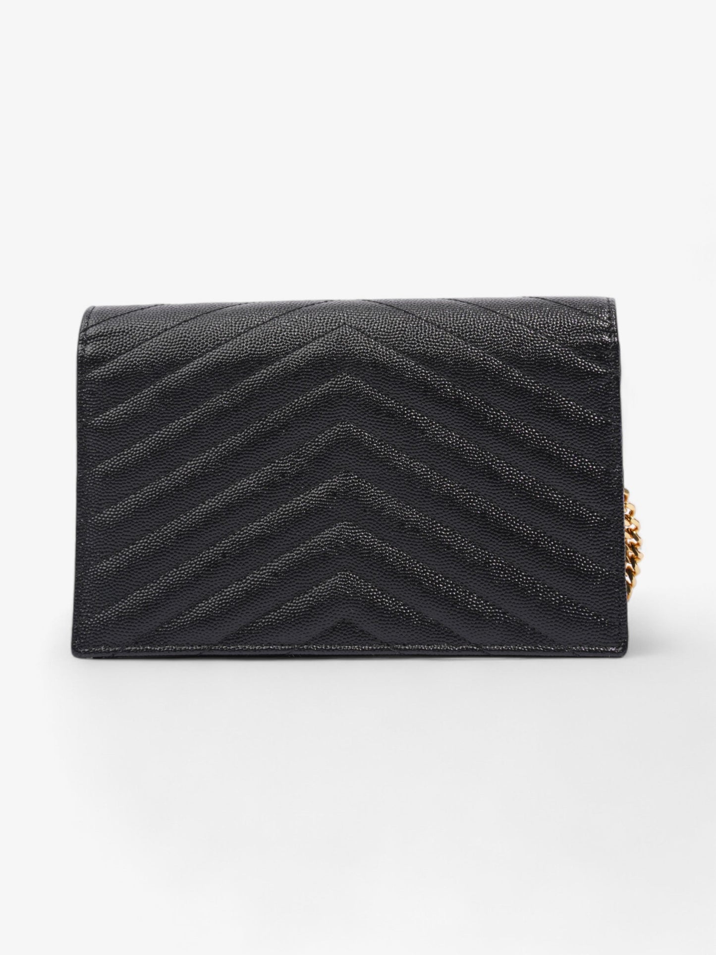 Saint Laurent Cassandre Envelope Chain Wallet Black Grained Leather