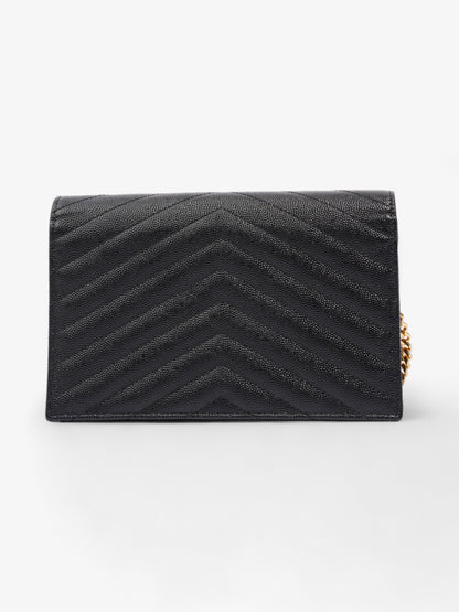 Saint Laurent Cassandre Envelope Chain Wallet Black Grained Leather