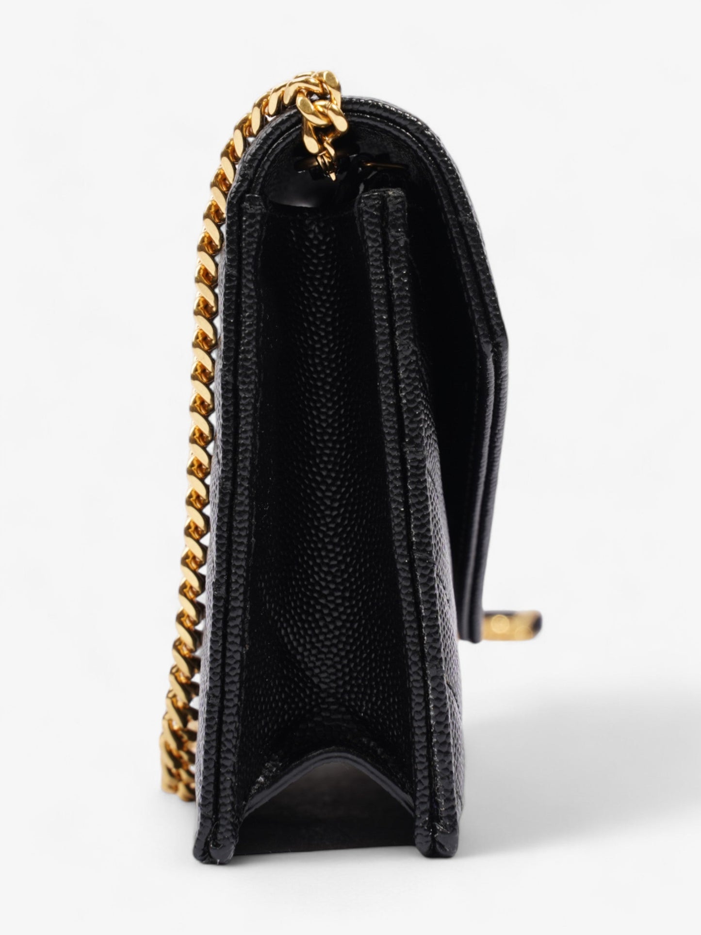 Saint Laurent Cassandre Envelope Chain Wallet Black Grained Leather