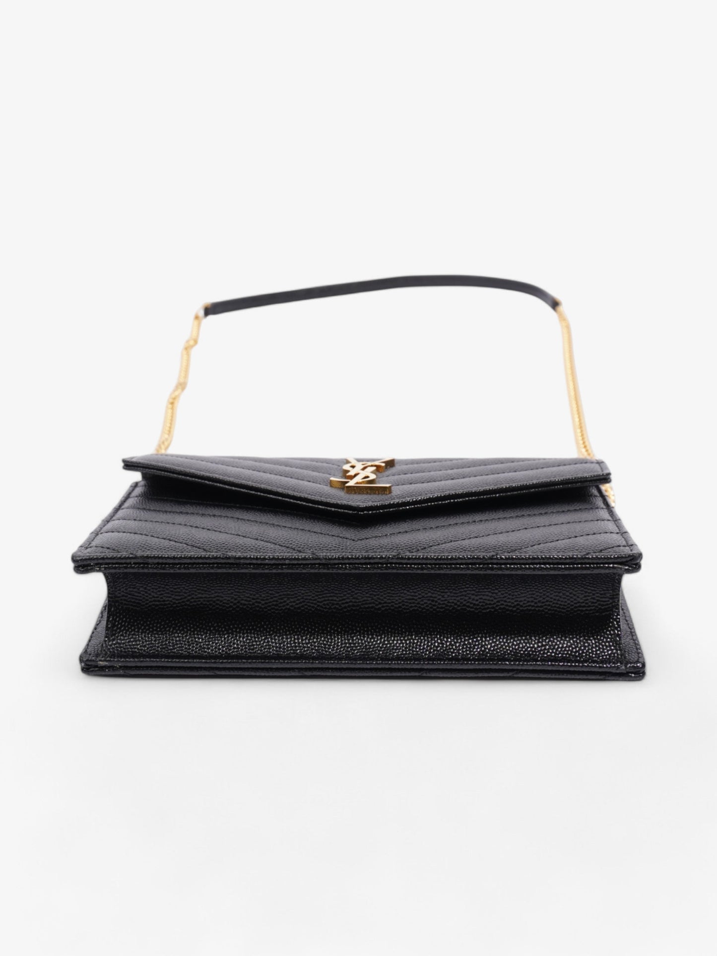 Saint Laurent Cassandre Envelope Chain Wallet Black Grained Leather