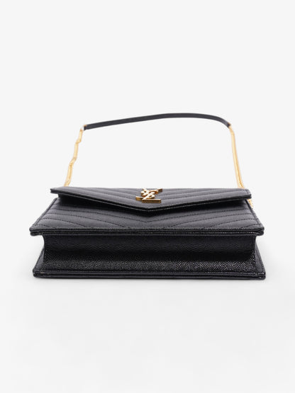Saint Laurent Cassandre Envelope Chain Wallet Black Grained Leather