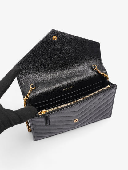 Saint Laurent Cassandre Envelope Chain Wallet Black Grained Leather