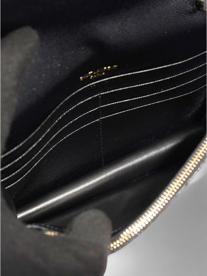 Saint Laurent Cassandre Envelope Chain Wallet Black Grained Leather