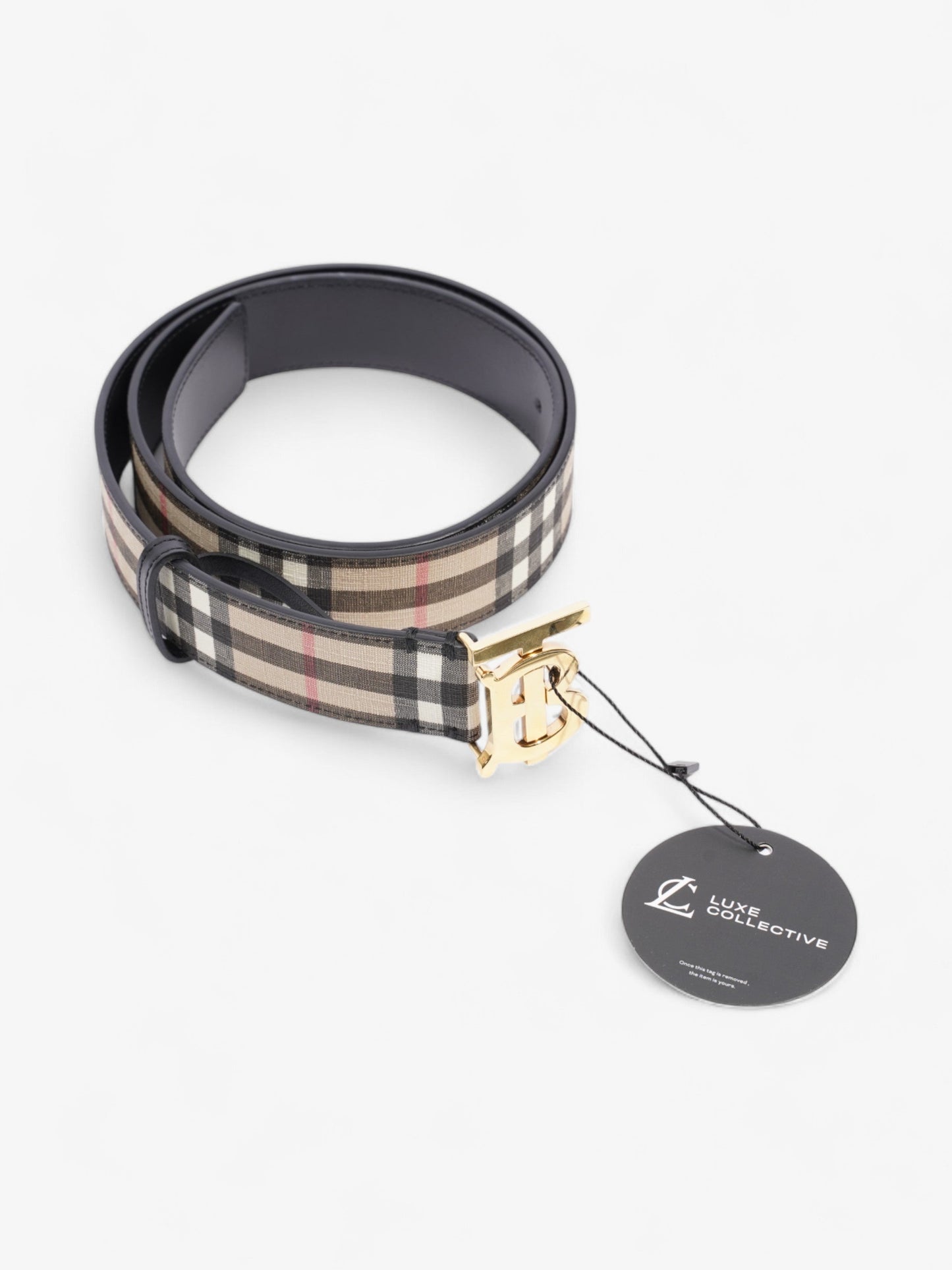 Burberry TB Belt Vintage Check / Light Gold Canvas Medium - 104cm