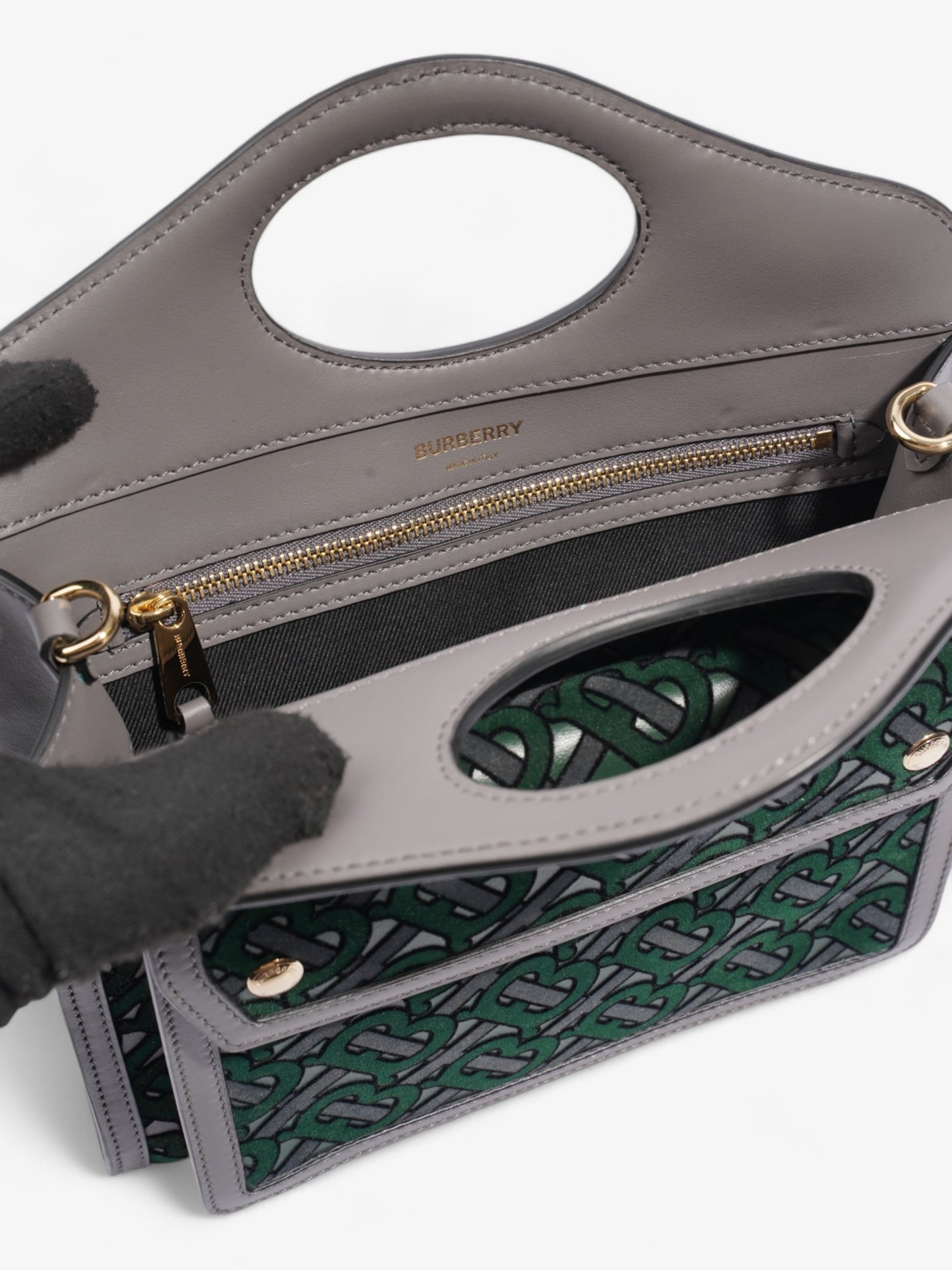 Burberry TB Pocket Bag Grey / Green Leather
