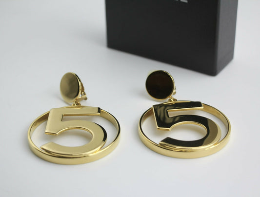 Chanel Vintage 1987 Gold-plated No. 5 Dangle Clip-on Earrings