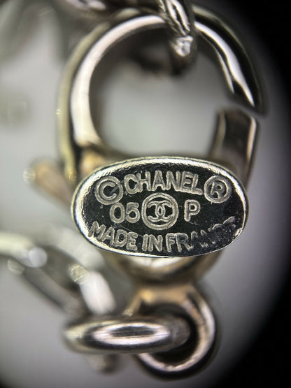 Chanel Vintage 05P Acrylic Transparent Rhinestone Black CC Double-Sided Necklace