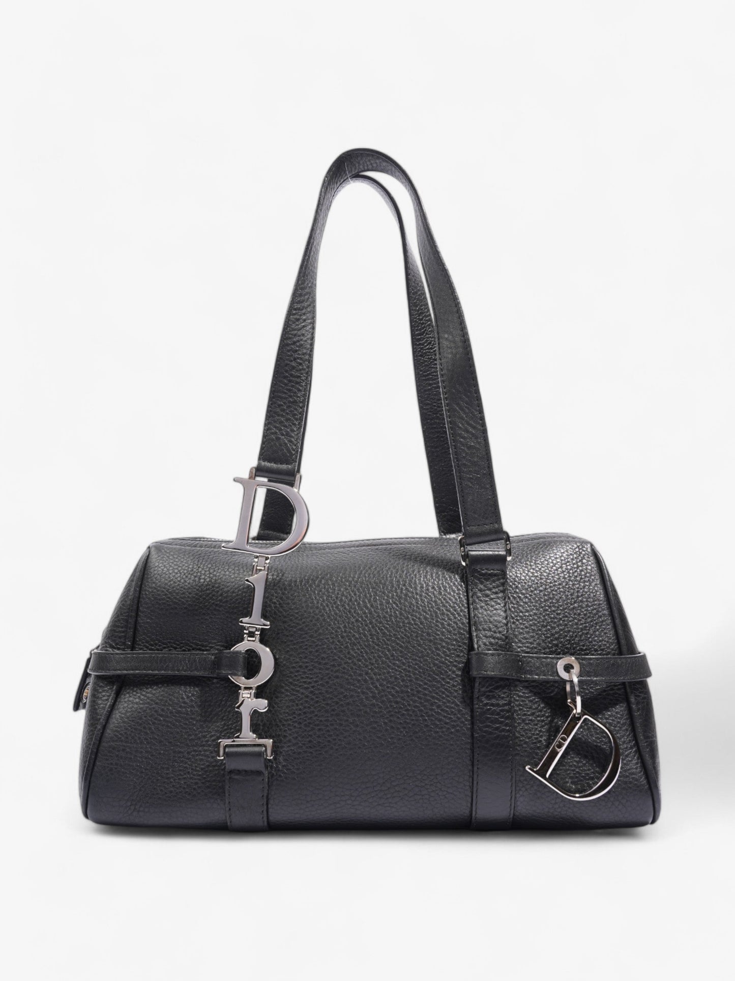 Christian Dior Logo Charms Boston Black Calfskin Leather
