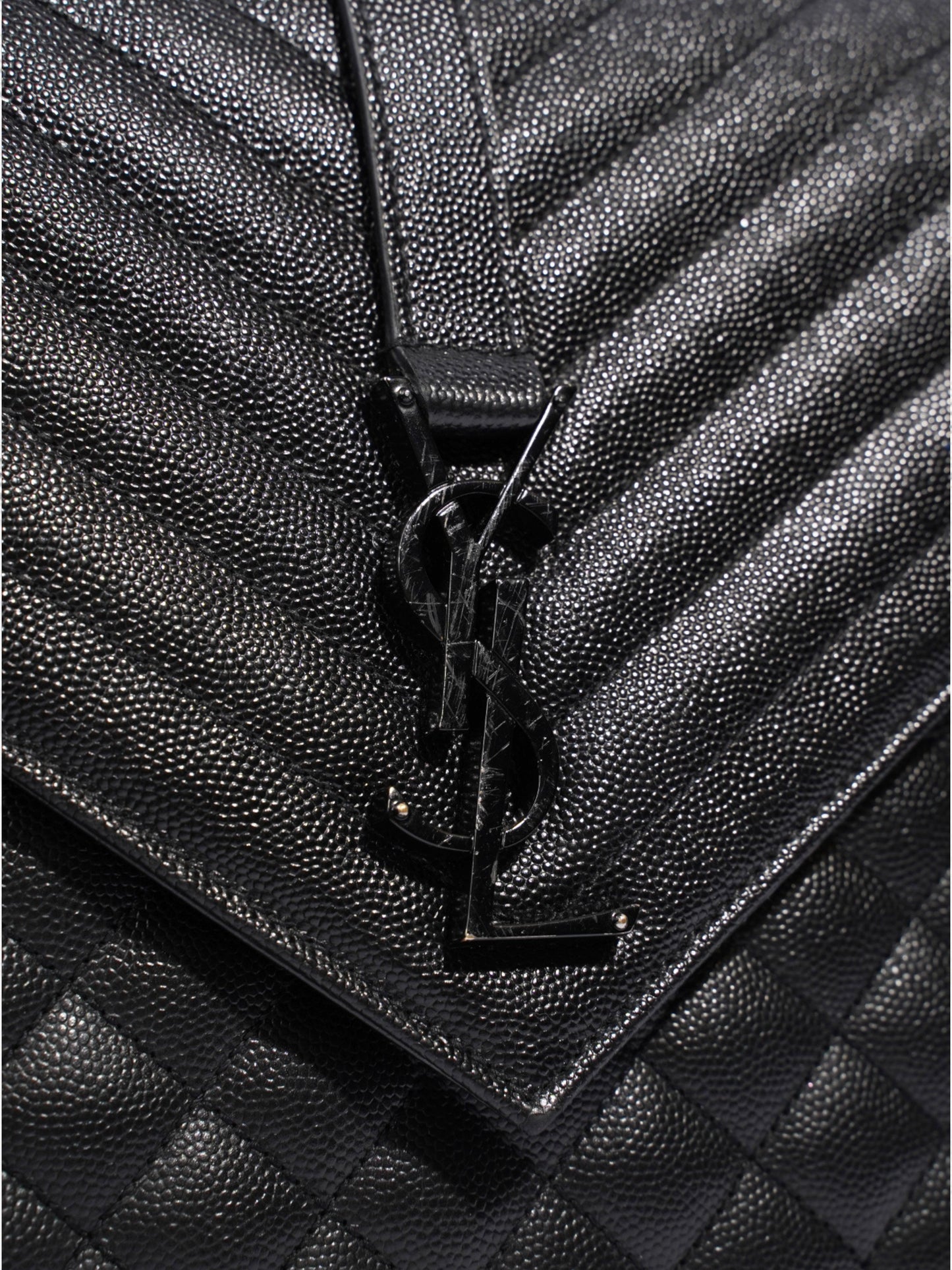 Saint Laurent Envelope Black Grained Leather Large
