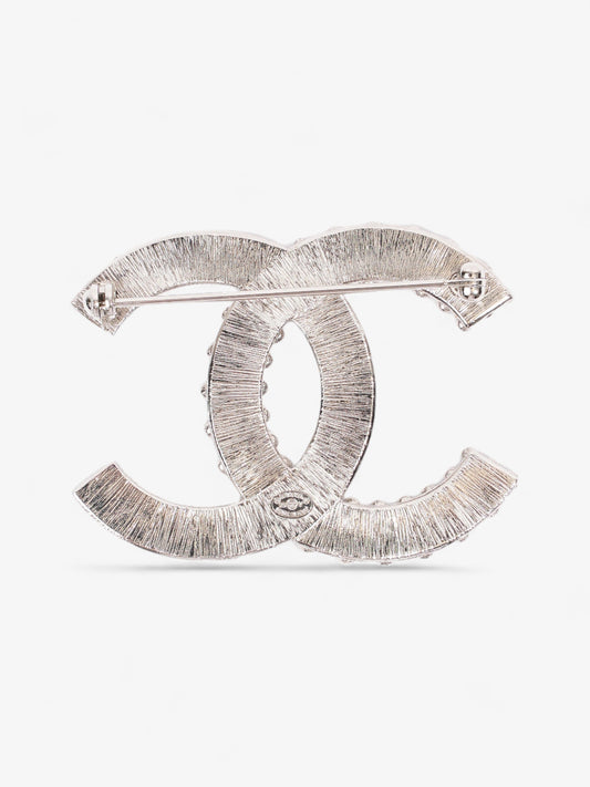 Chanel CC Brooch Silver Crystal