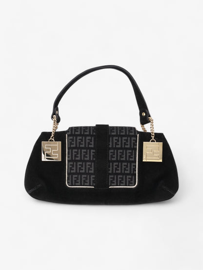 Fendi Zucchino Shoulder Bag Black / Light Gold Suede