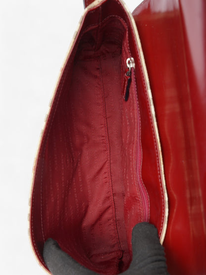 Burberry Nova Flap Pochette Beige / Red Canvas