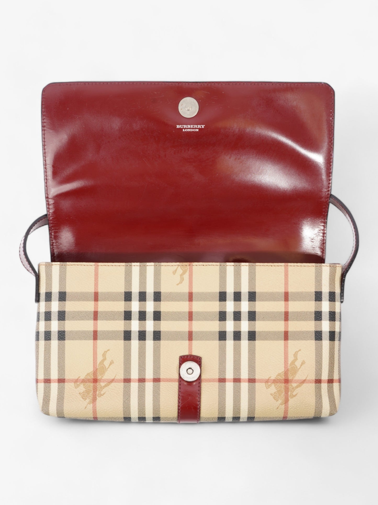 Burberry Nova Flap Pochette Beige / Red Canvas