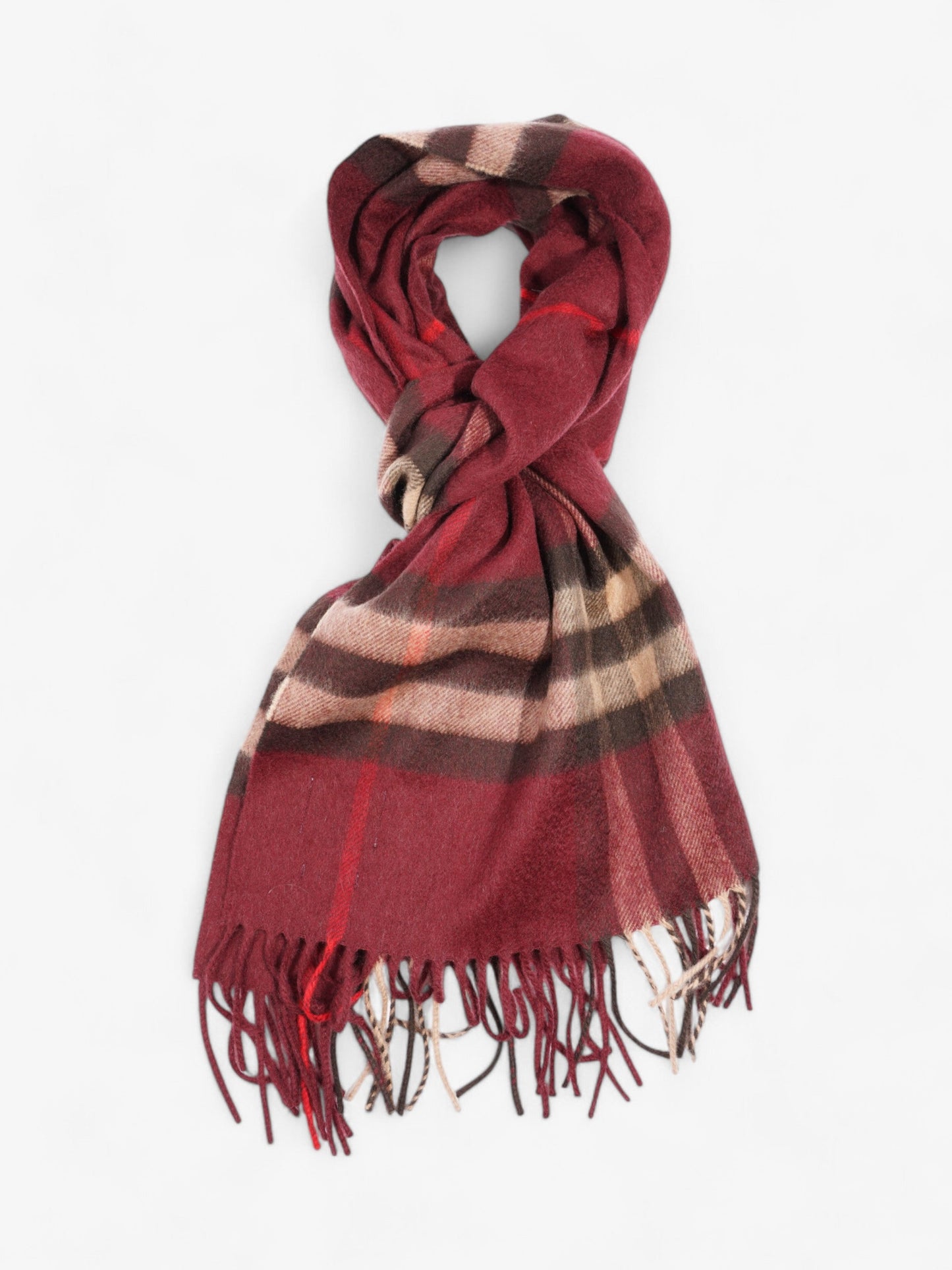 Burberry Giant Check Scarf Burgundy Cashmere