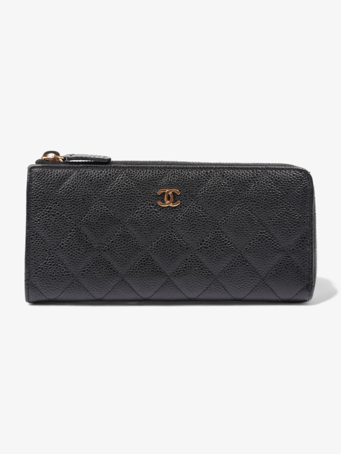 Chanel Half Zip Long Wallet Black Matelasse Leather
