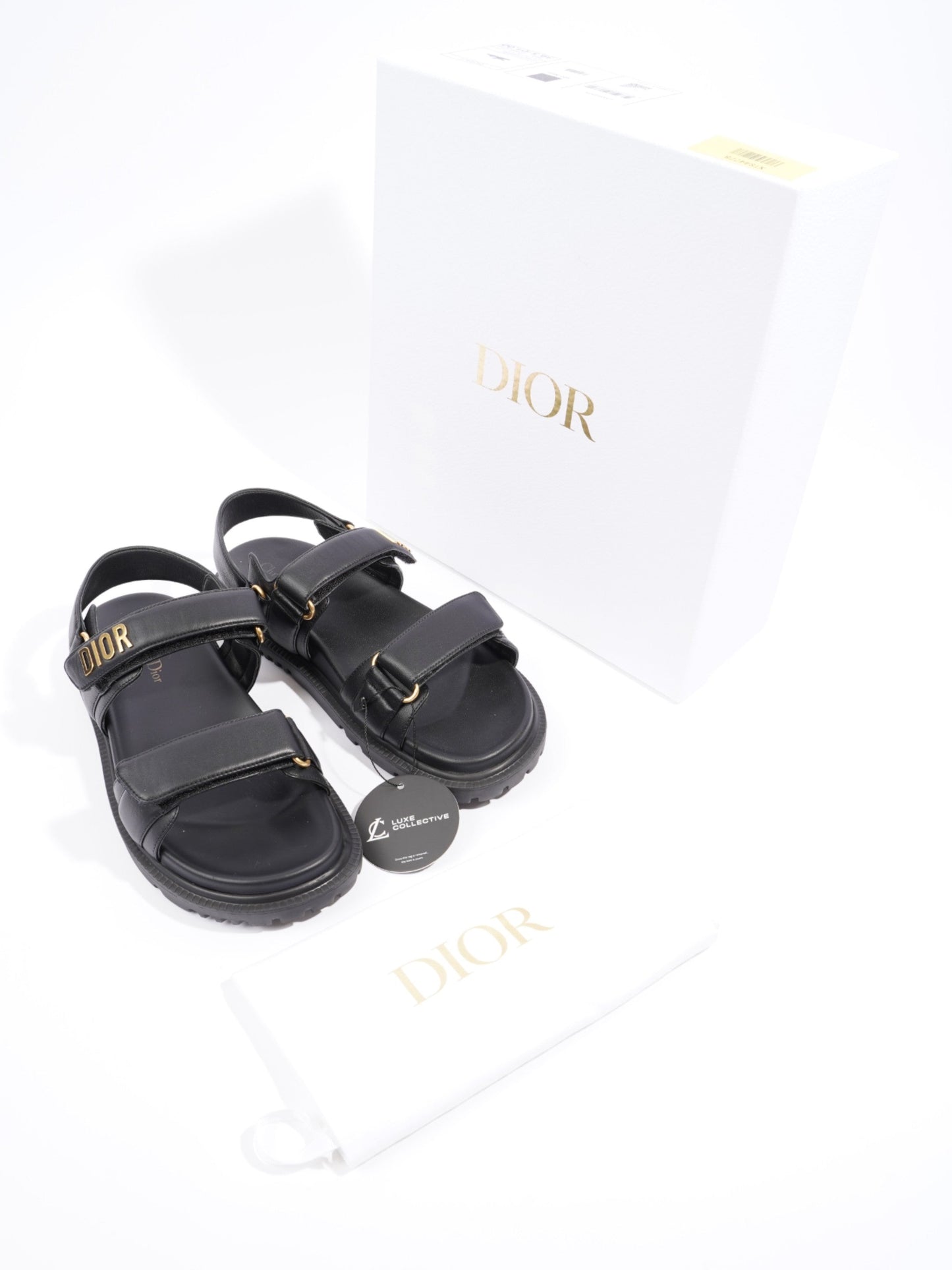 Christian Dior Dioract Sandals Black / Gold Leather EU 39.5 UK 6.5
