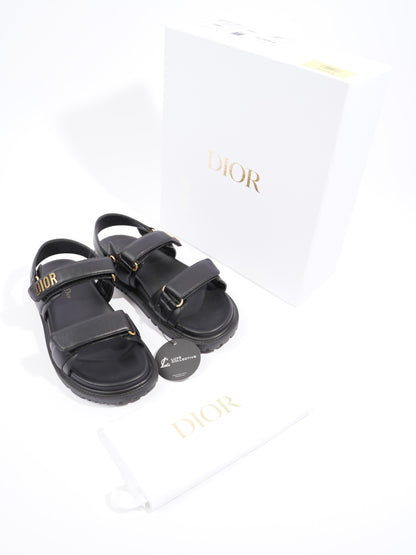 Christian Dior Dioract Sandals Black / Gold Leather EU 39.5 UK 6.5