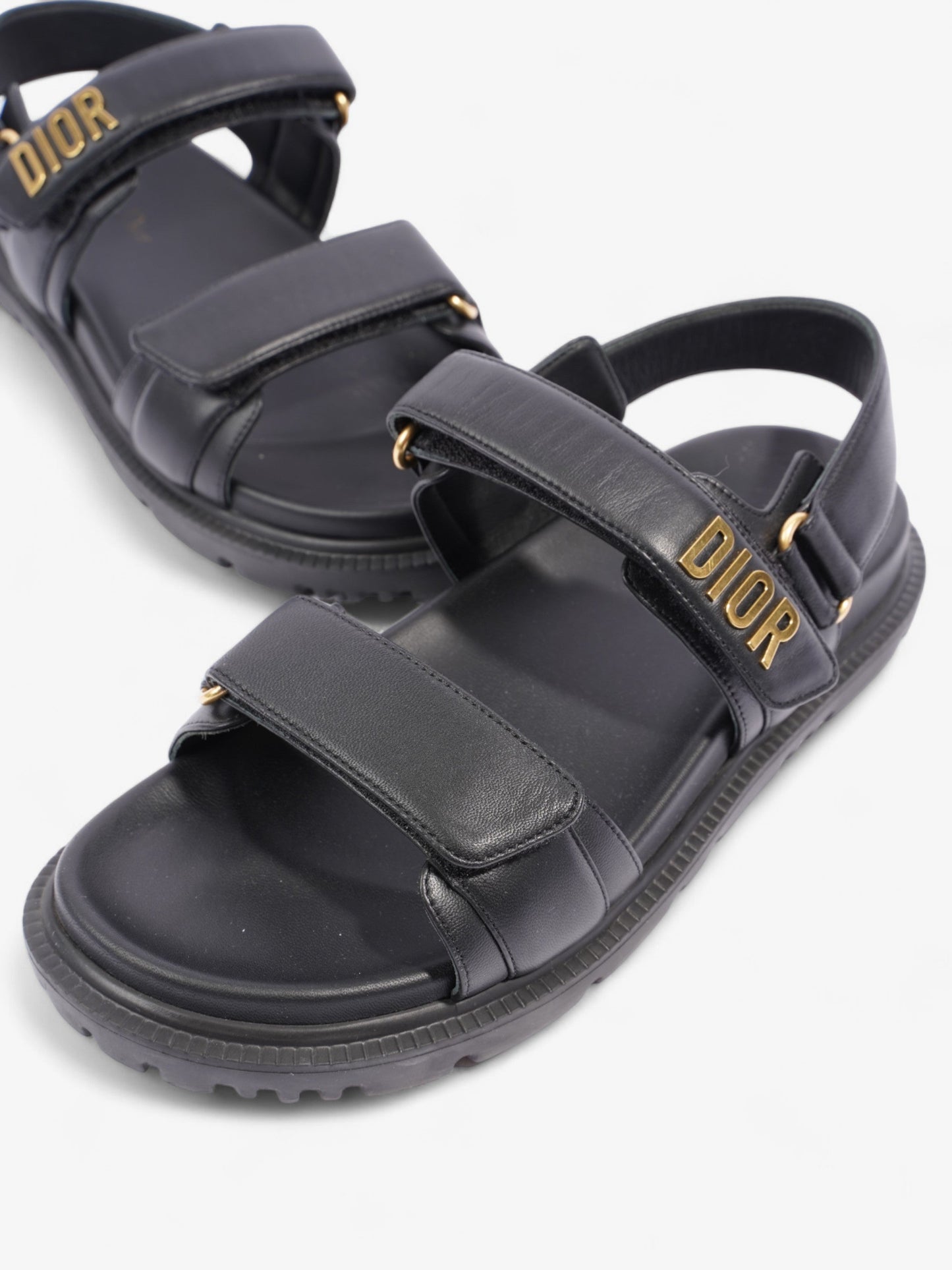 Christian Dior Dioract Sandals Black / Gold Leather EU 39.5 UK 6.5