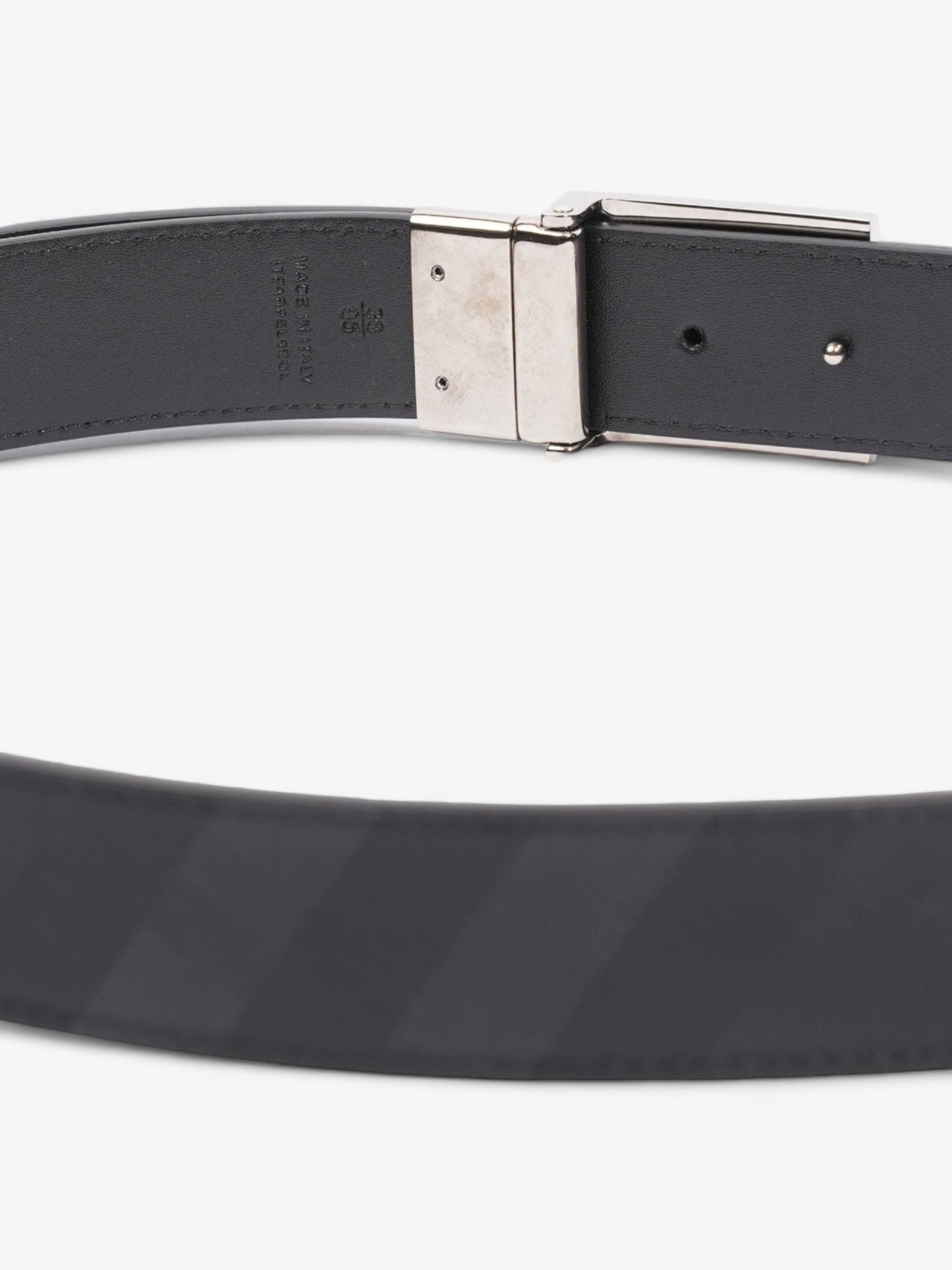 Burberry Plaque Buckle Belt Black / Dark Charcoal Leather 95cm 38"